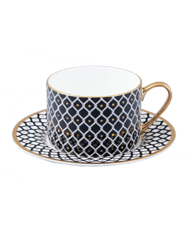 LOMONOSOV IMPERIAL BONE CHINA PORCELAIN TEACUP AND SAUCER IDYLL BLACK NERO